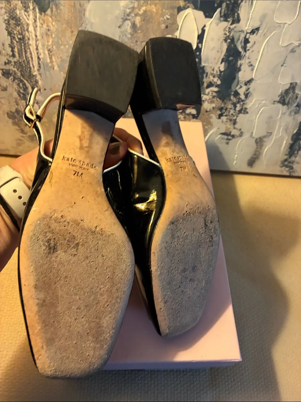 EUC !Kate Spade  Black Patent Leather Slingback Sabina Loafers w/ Gold Size 7M